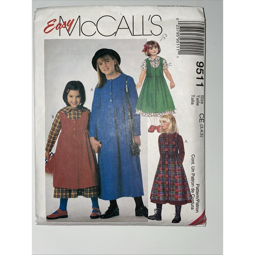 Vintage McCalls 9511 SEWING Pattern Girls 1990s Dress Jumper Easy 3-4-5 Cut - Picture 3 of 3
